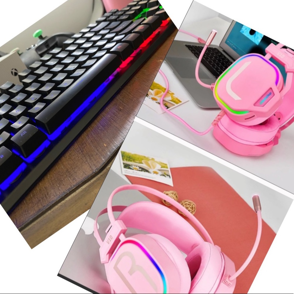 BUNDLE OF PINK RGB HEADSET AND RGB KEYBOARD